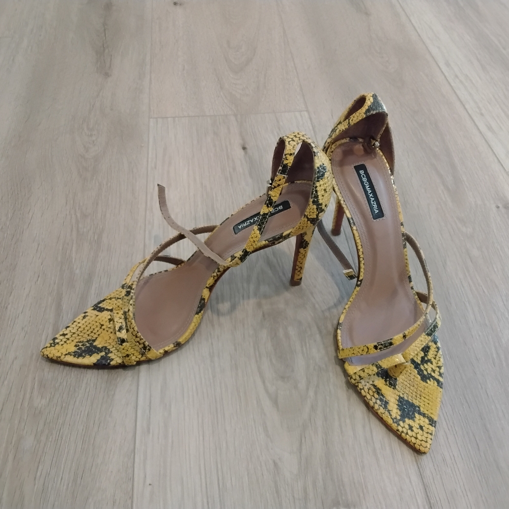BCBGMaxAzria Amelia Yellow Snakeskin Pointed Dress Sandal | Women’s 8.5